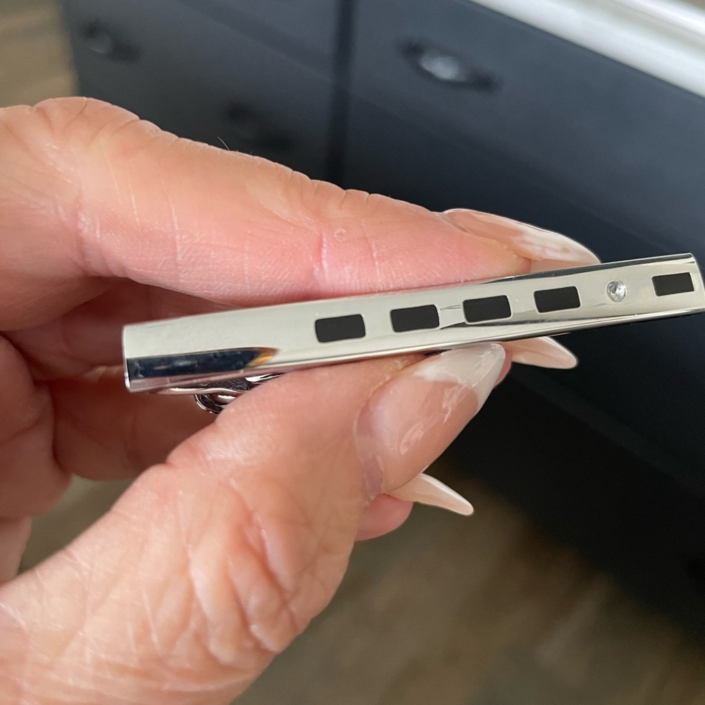 Silver Tie Clip with Black Accents
